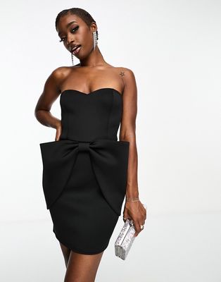 Fashionkilla scuba bandeau oversized bow mini dress in black