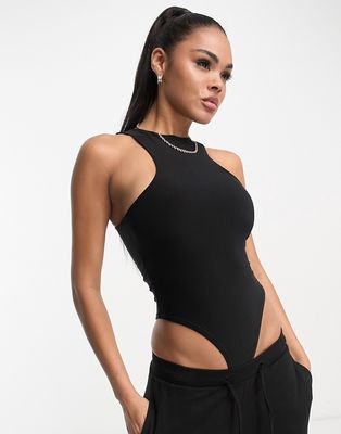Fashionkilla sculpted racerneck bodysuit in black