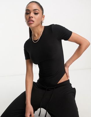 Fashionkilla sculpted t-shirt bodysuit in black