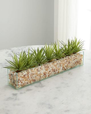 Faux Agave in Rectangular Glass Vase with Crushed Citrine
