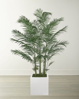 Faux Areca Palm Plant in White Cube Planter, 27"T