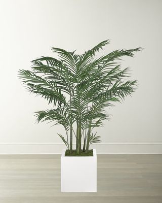 Faux Areca Palm Plant in White Cube Planter, 54"T