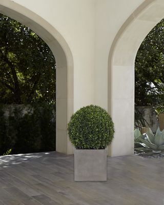 Faux Boxwood Ball Topiary Plant in Concrete Planter, 27"T