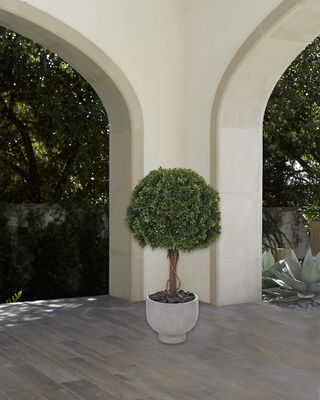 Faux Boxwood Ball Topiary Plant in Concrete Planter, 40"T