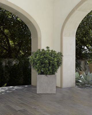 Faux Boxwood Bush Plant in Cube Planter, 37"T