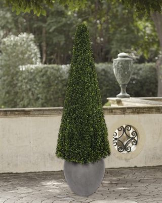 Faux Boxwood Cone Plant in Concrete Pot, 67"T