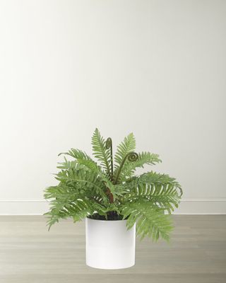 Faux Fern in White Ceramic Cylinder