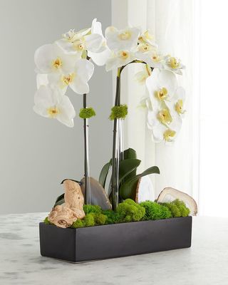 Faux Floral Orchid Arrangement with Agate Slabs
