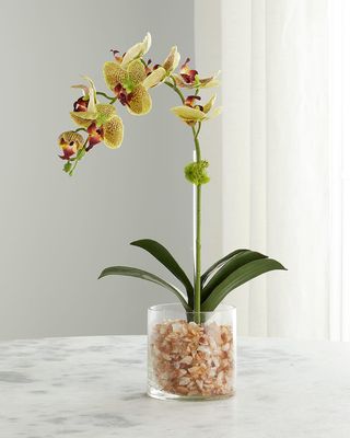 Faux Floral Orchid Arrangement with Crushed Red Citrine