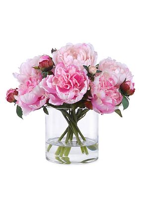 Faux Floral Peonies in Glass Vase
