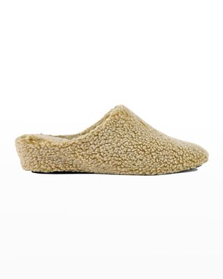 Faux-Fur Wedge Slippers