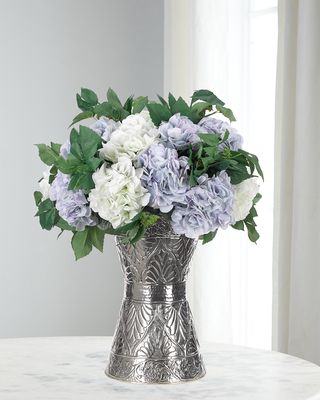 Faux Hydrangea in Silver Planter, 17"T