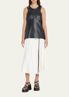 Faux Leather Bustier Seam Tank with Shoulder Buttons