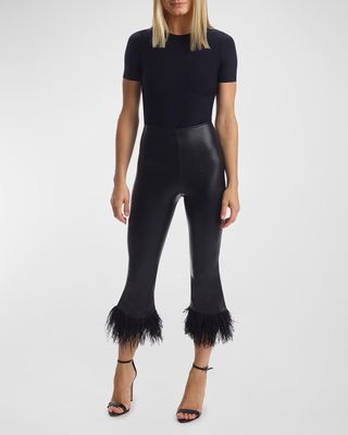 Faux-Leather Feathered Ankle Leggings