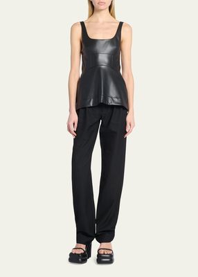 Faux-Leather Fitted Peplum Top