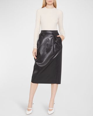 Faux Leather Folded Pencil Skirt