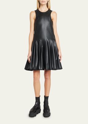 Faux Leather Pleated Short Dress
