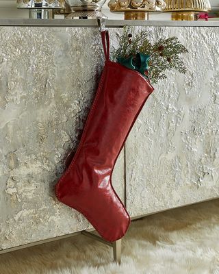 Faux Leather Stocking with Hand Stitched Edges, Dark Red