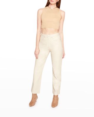 Faux Leather Straight Cropped Pants