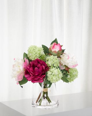 Faux Peony Snowball Arrangement in Ceramic Planter