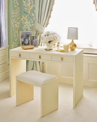 Faux Shagreen Vanity Table and Stool