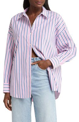 Favorite Daughter Ex-Boyfriend Stripe Button-Up Shirt in Blue/Pink Pinstrip