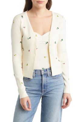 Favorite Daughter The Athena Embroidered Floral Rib Cardigan in Ivory