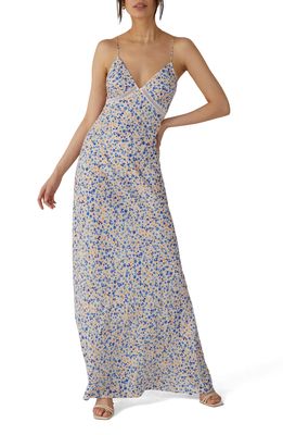 Favorite Daughter The Blackberry Floral Satin Maxi Dress in Poppy Floral-White