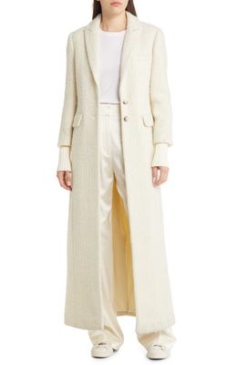 Favorite Daughter The City Longline Wool & Cotton Tweed Coat in White Boucle