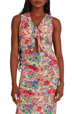 Favorite Daughter The Gwen Floral Tie Front Sleeveless Blouse in Pink/Sand Multi Fl