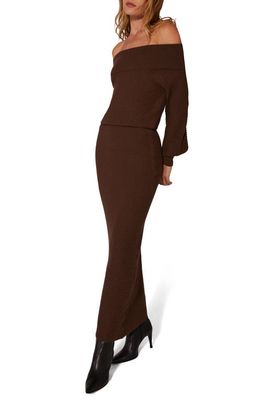 Favorite Daughter The Irene Off the Shoulder Long Sleeve Maxi Sweater Dress in Coffee