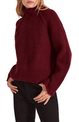 Favorite Daughter The Oma Rib Distressed Edge Funnel Neck Sweater in Burgundy