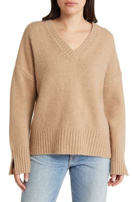 Favorite Daughter The William V-Neck Wool & Cashmere Blend Sweater in Almond