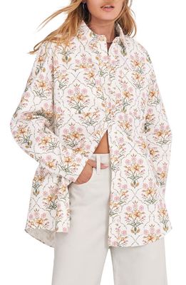 Favorite Daughter The Willow Floral Oversize Stretch Cotton Shirt in White Floral Mosaic