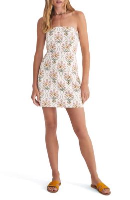 Favorite Daughter The Willow Floral Strapless Dress in White Floral Mosaic