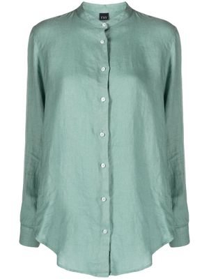 Fay band-collar long-sleeve linen shirt - Green