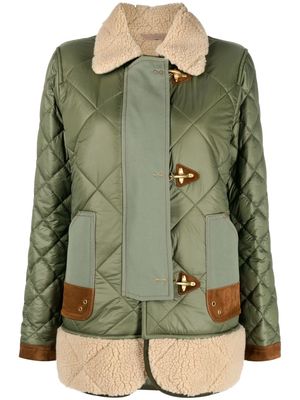 FAY faux-shearling lined quilted coat - Green