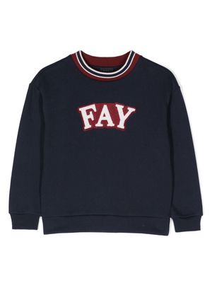 Fay Kids chenille logo-patch cotton sweatshirt - Blue