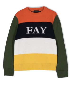 Fay Kids embroidered-logo colour-block jumper - Neutrals