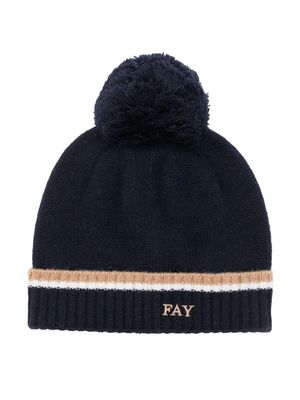 Fay Kids embroidered-logo knitted beanie - Blue