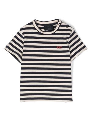 Fay Kids embroidered-logo stripped T-shirt - White