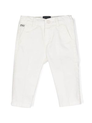 Fay Kids embroidered-logo twill trousers - White