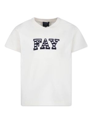 Fay Kids logo-appliqué cotton T-shirt - White