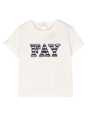 Fay Kids logo-embroidered cotton T-shirt - Neutrals
