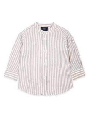 Fay Kids logo-embroidered striped shirt - Neutrals