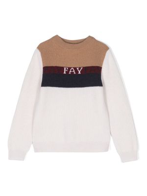 Fay Kids logo intarsia-knit jumper - White