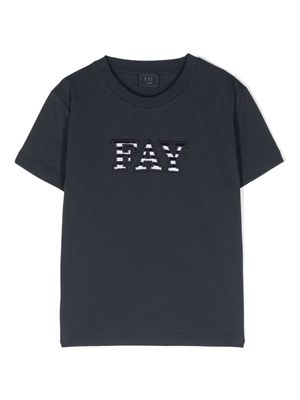 Fay Kids logo-patch cotton T-shirt - Blue