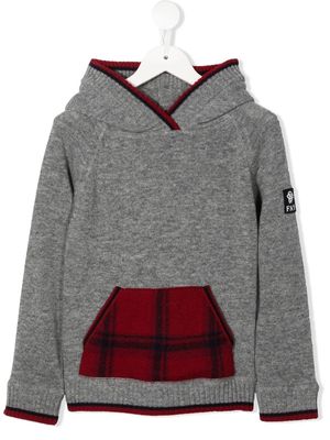 Fay Kids logo-patch fine-knit hoodie - Grey