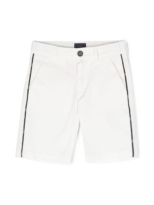 Fay Kids logo-stripe chino shorts - White
