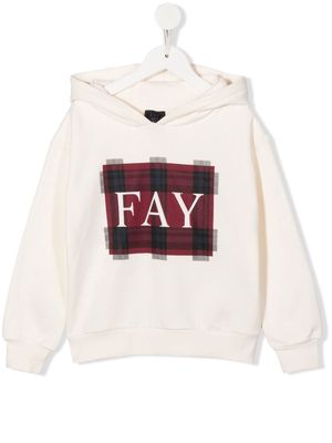 Fay Kids logo tartan print hoodie - Neutrals